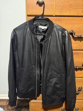 And Now This Men’s Black Leather Bomber Jacket